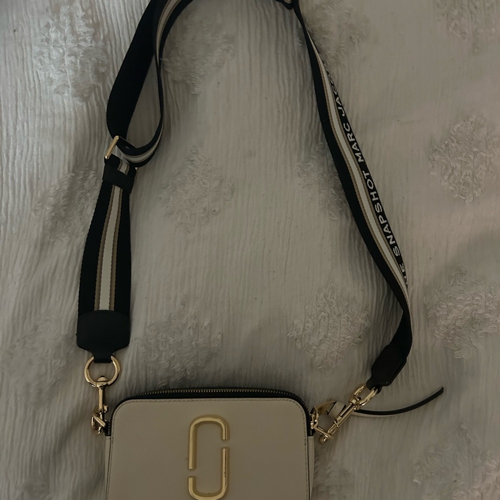 Marc Jacobs Beige Crossbody Bag with Black Strap